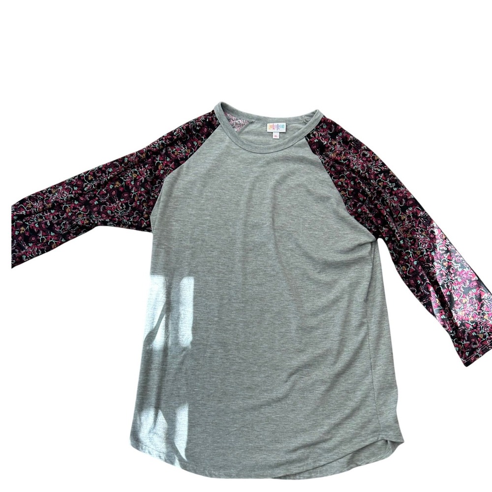 LuLaRoe Randy Baseball Tee XL Heather Gray Floral Raglan Sleeve T-Shirt Womens